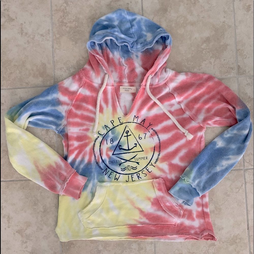 Ocean Drive — Tie Dye V-neck‎ Cape May New Jersey Hoodie Size Small